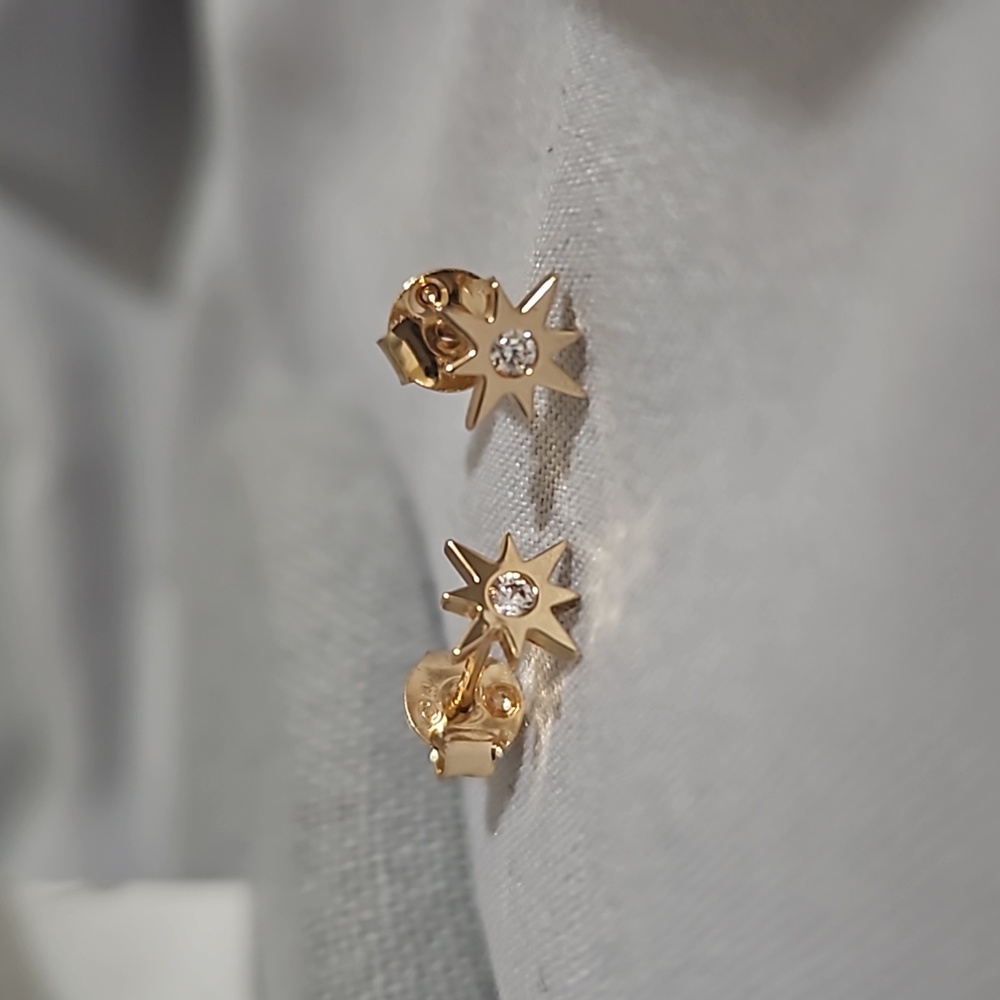 Cubic Zirconia Star Stud Earrings (Gold)